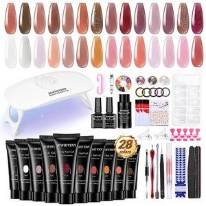 Poly Gel Set 28 Pink Nude Neutral Colors Nail Extension Set UV Lamp Brand New